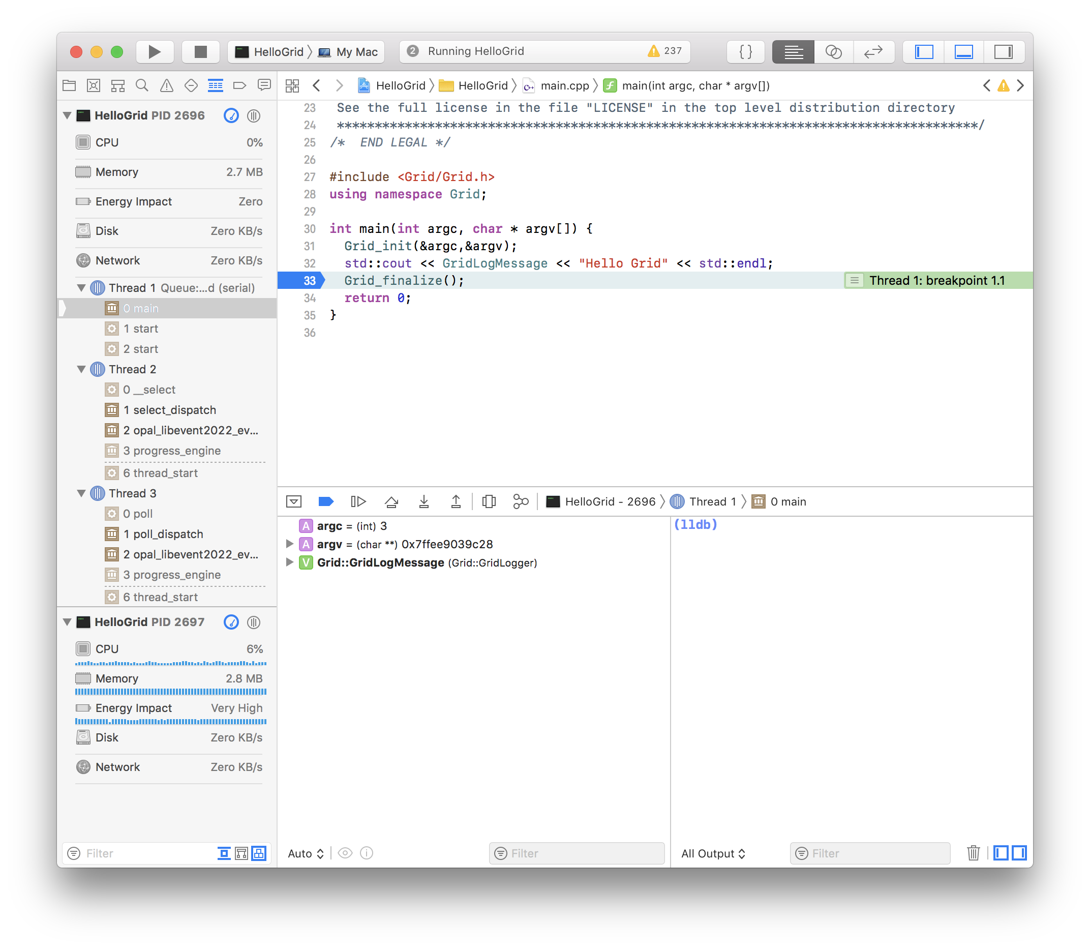 Debugging multiple MPI instances under the Xcode debugger